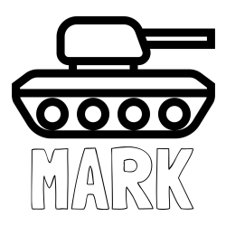 Online izdelana pobarvanka - Pobarvanka imena MARK in pobarvanka majhnega tanka