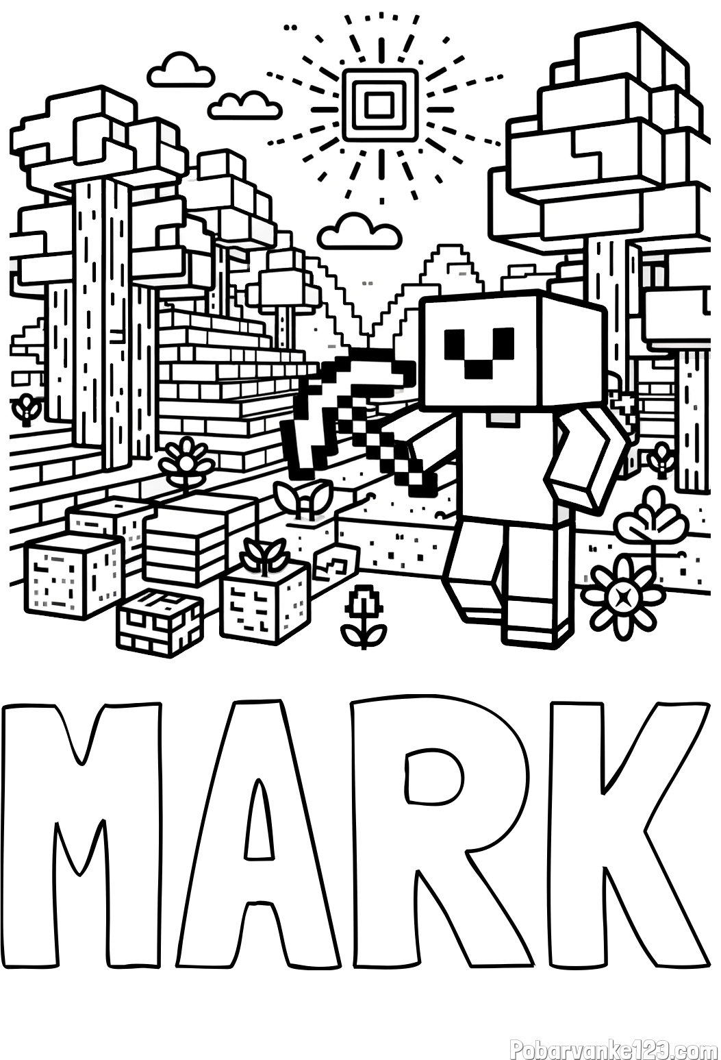 Pobarvanka imena MARK in pobarvanka Minecraft sveta