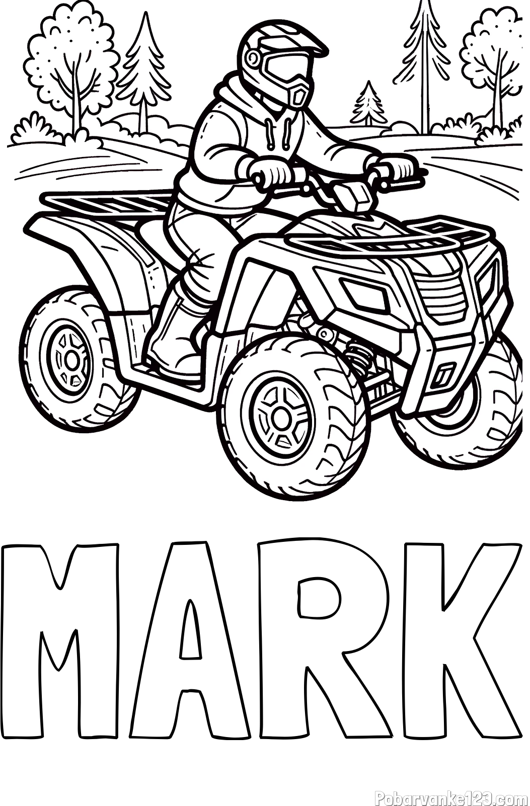 Pobarvanka imena MARK in pobarvanka motorista na štirikolesniku