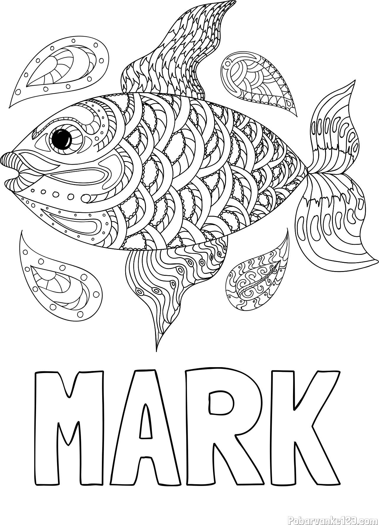 Pobarvanka imena MARK in pobarvanka pisane ribe