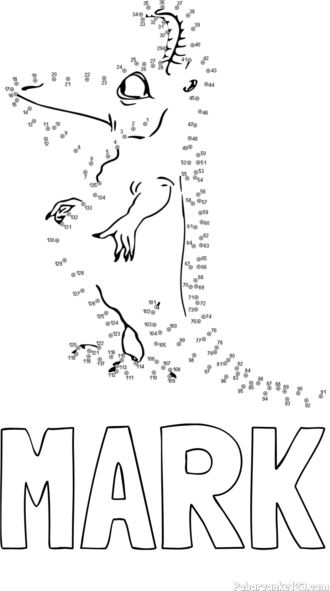 Pobarvanka imena MARK in pobarvanka pošasti - poveži številke