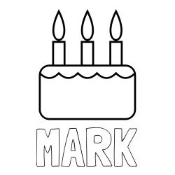 Pobarvanka imena MARK in pobarvanka rojstnodnevne torte za 3. rojstni dan