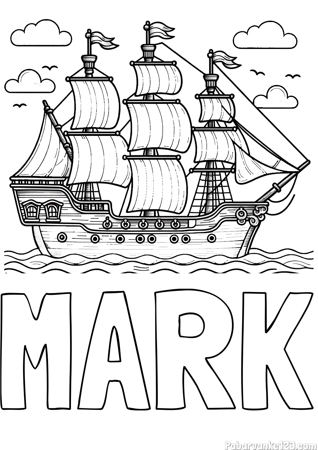 Pobarvanka imena MARK in pobarvanka stare gusarske ladje