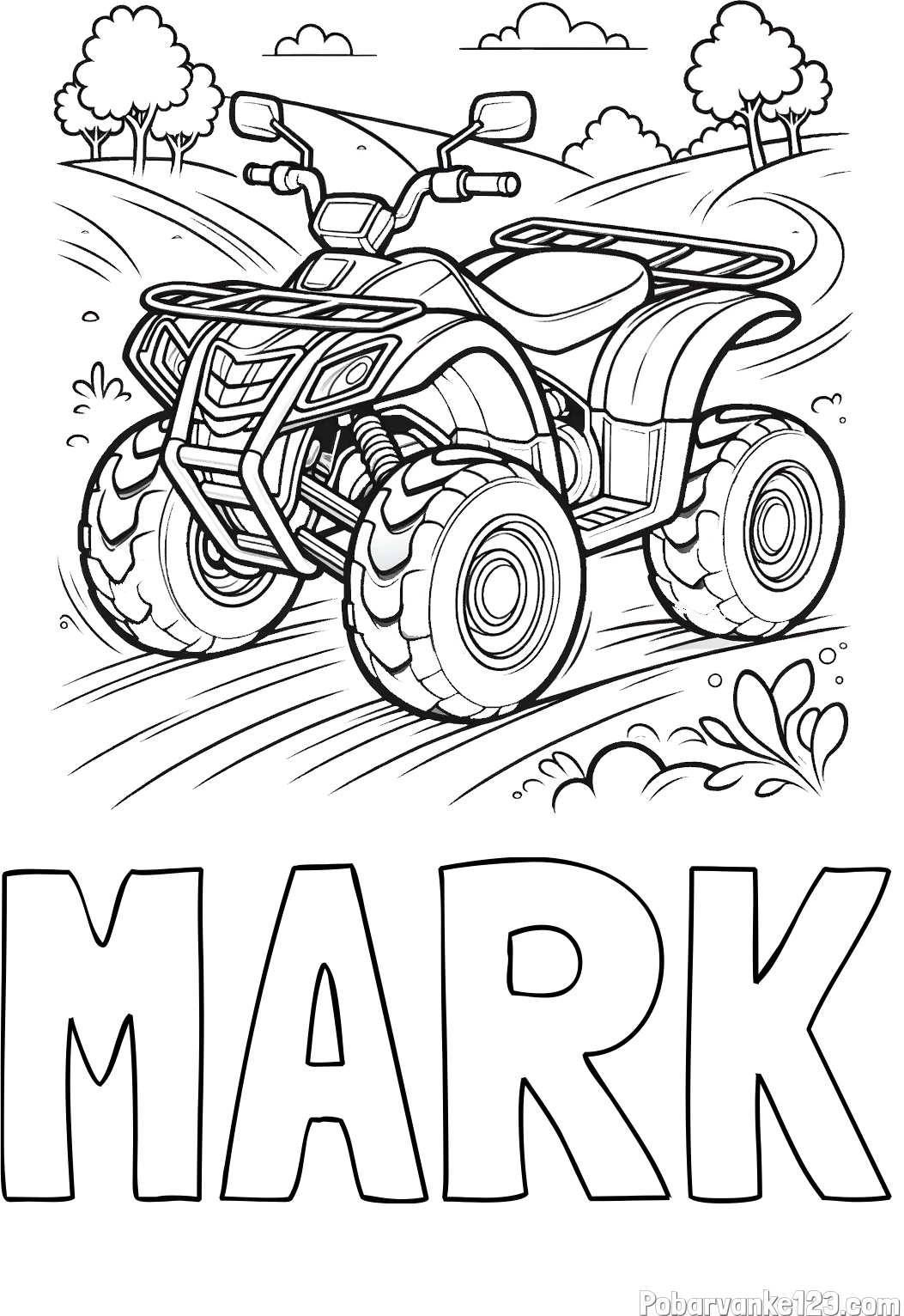 Pobarvanka imena MARK in pobarvanka štirikolesnika na cesti