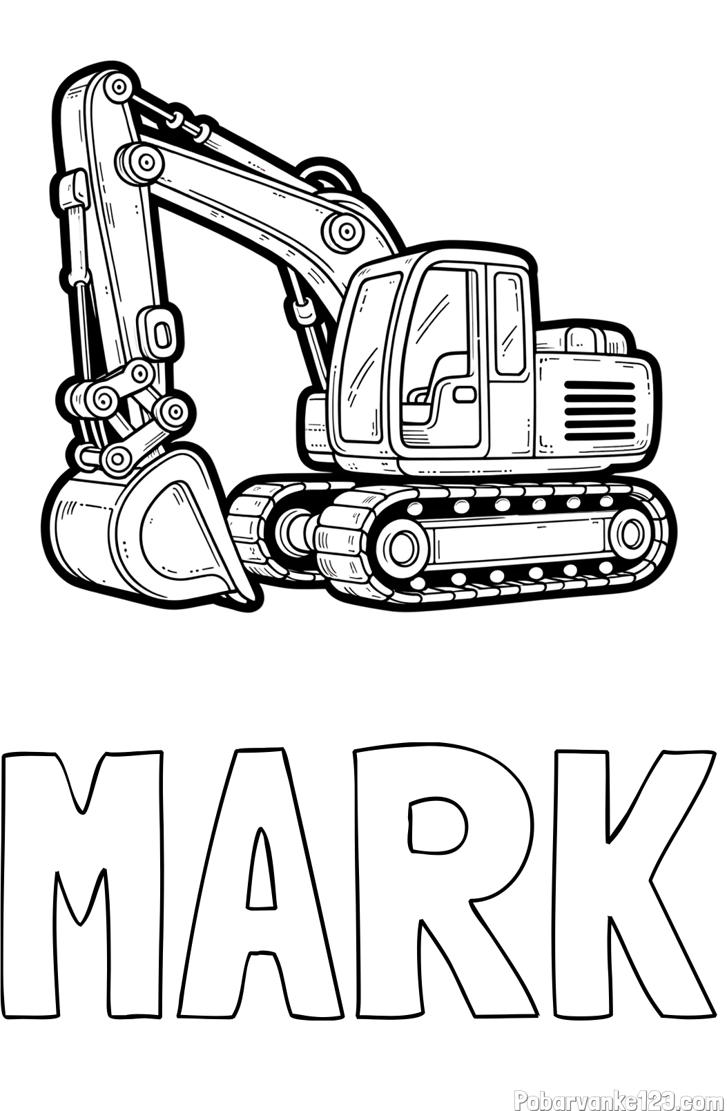 Pobarvanka imena MARK in pobarvanka velikega delovnega stroja - bagra