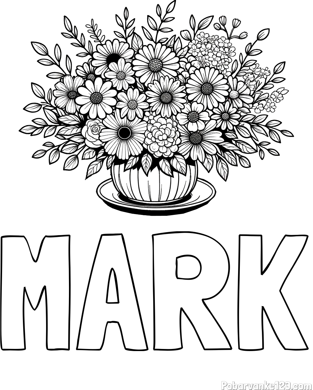 Pobarvanka imena MARK in pobarvanka velikega šopka rož