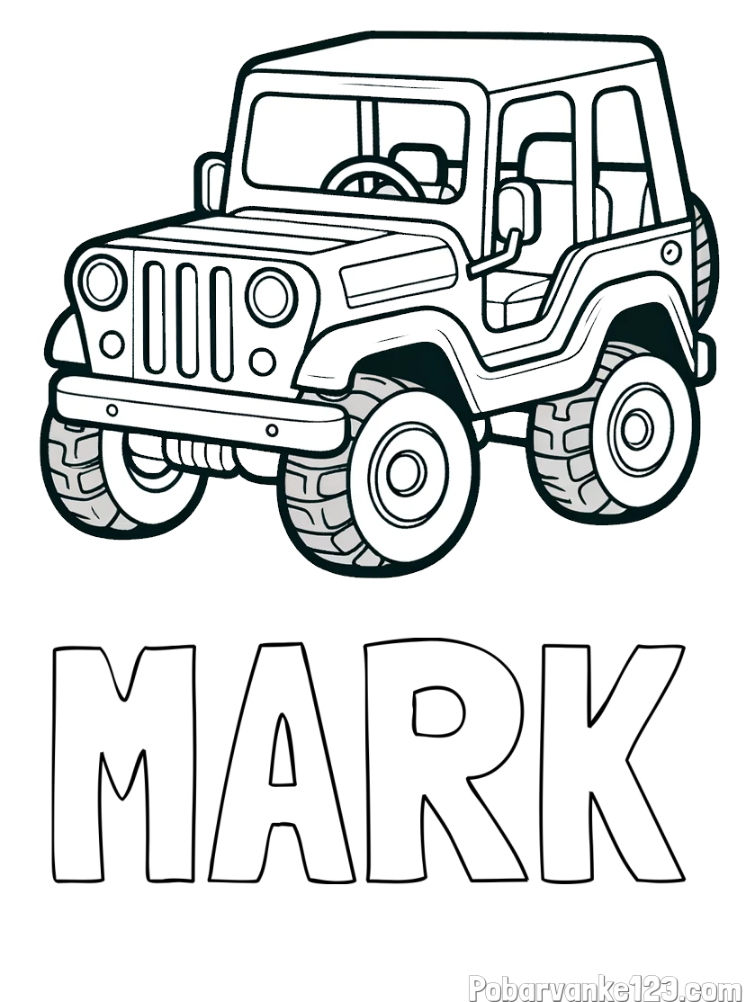Pobarvanka imena MARK in preprosta pobarvanka jeep-a