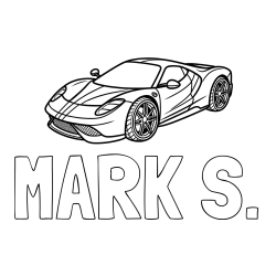 Online izdelana pobarvanka - Pobarvanka imena MARK S. in pobarvanka dirkalnega avtomobila
