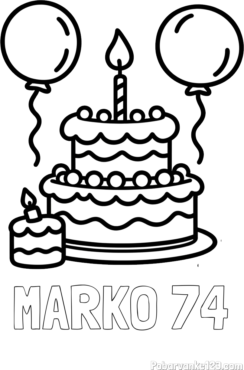 Pobarvanka imena MARKO 74 in pobarvanka velike rojstnodnevne torte