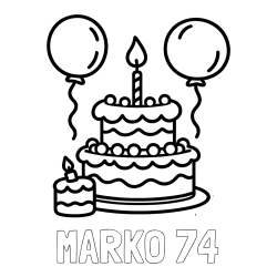Online izdelana pobarvanka - Pobarvanka imena MARKO 74 in pobarvanka velike rojstnodnevne torte