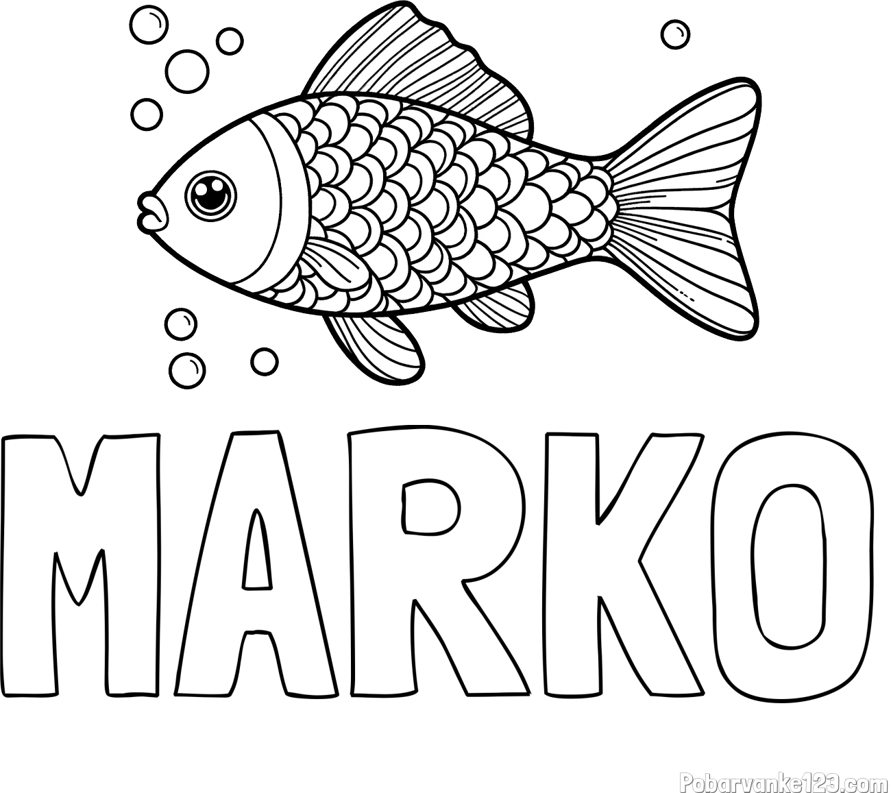 Pobarvanka imena MARKO in pobarvanka ribe