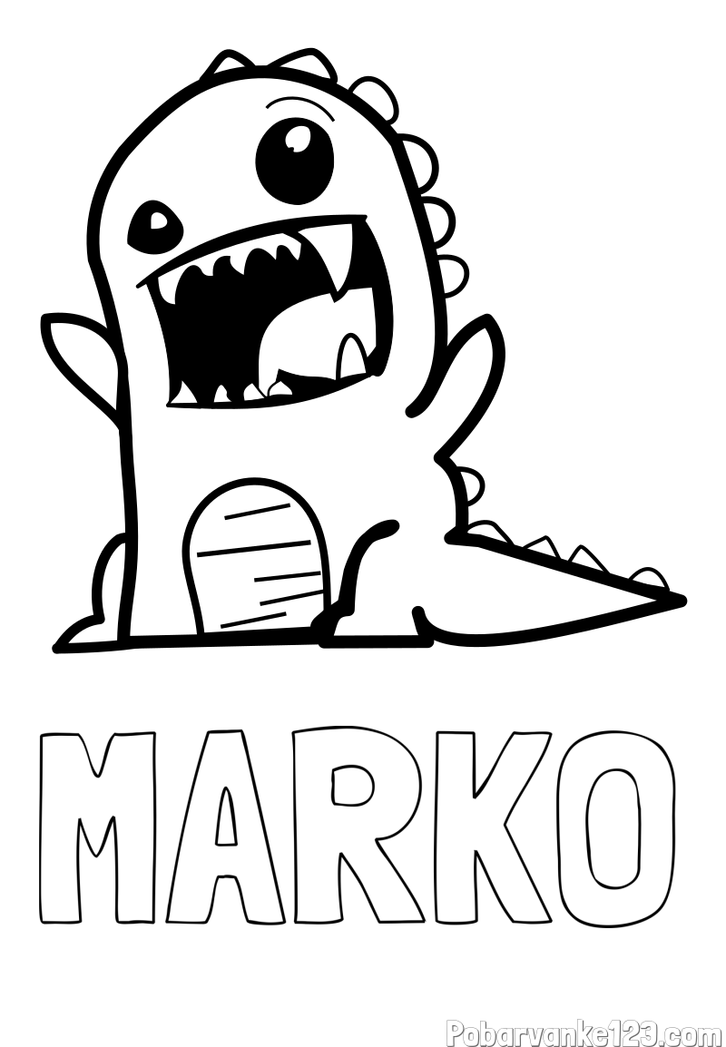 Pobarvanka imena MARKO in pobarvanka strašnega dinozavra