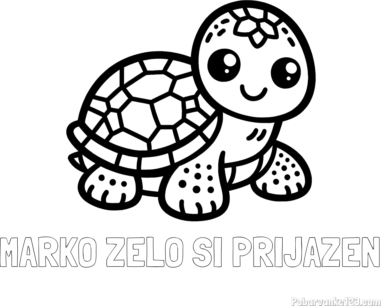Pobarvanka imena MARKO ZELO SI PRIJAZEN in otroška pobarvanka želve