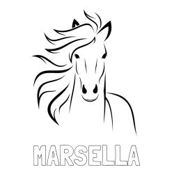 Online izdelana pobarvanka - Pobarvanka imena MARSELLA in lepa pobarvanka konja