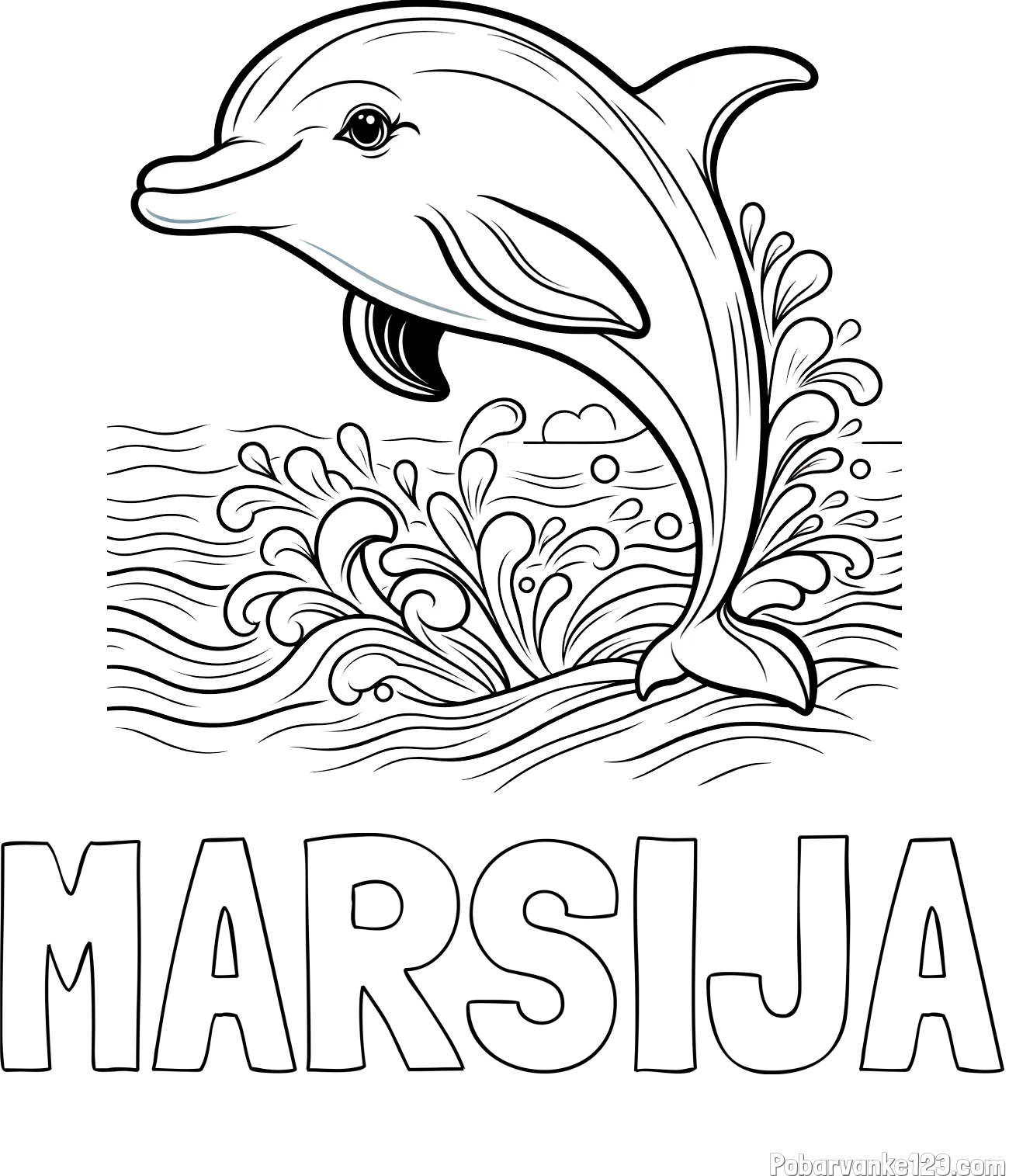 Pobarvanka imena MARSIJA in pobarvanka ljubkega delfina