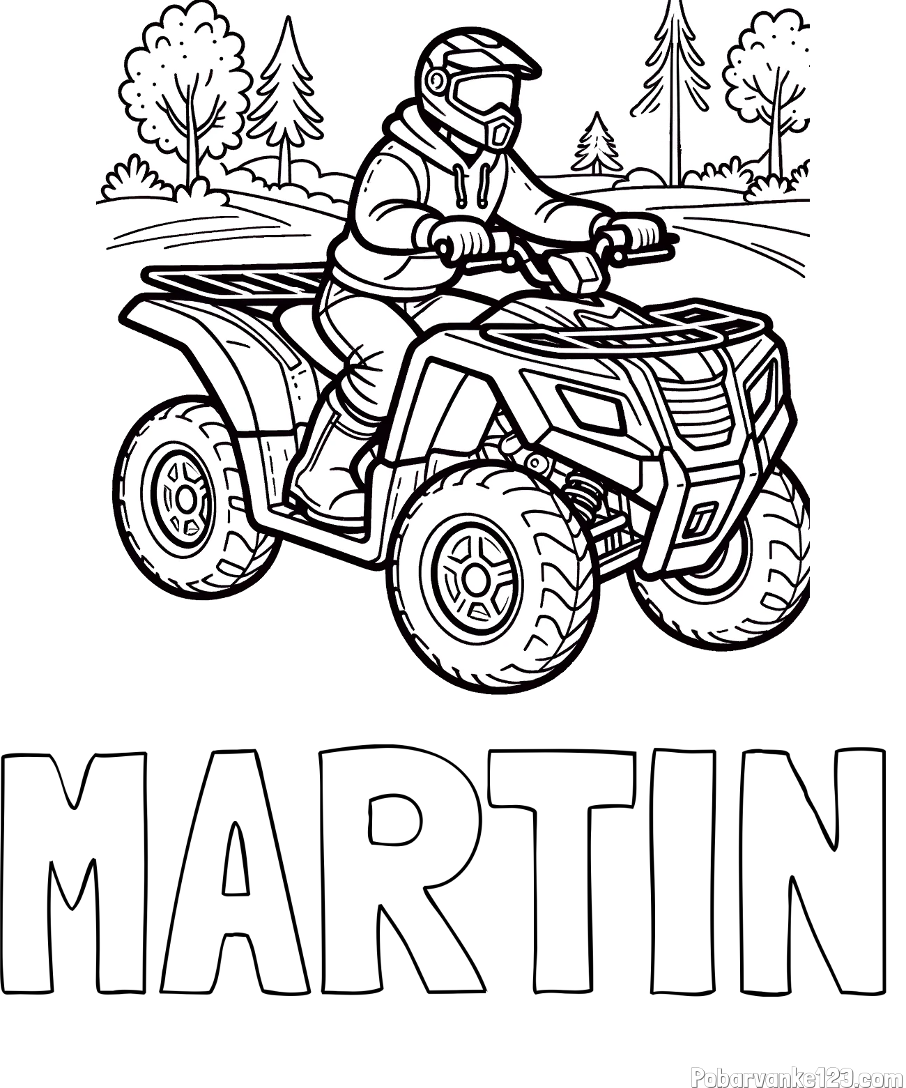 Pobarvanka imena MARTIN in pobarvanka motorista na štirikolesniku