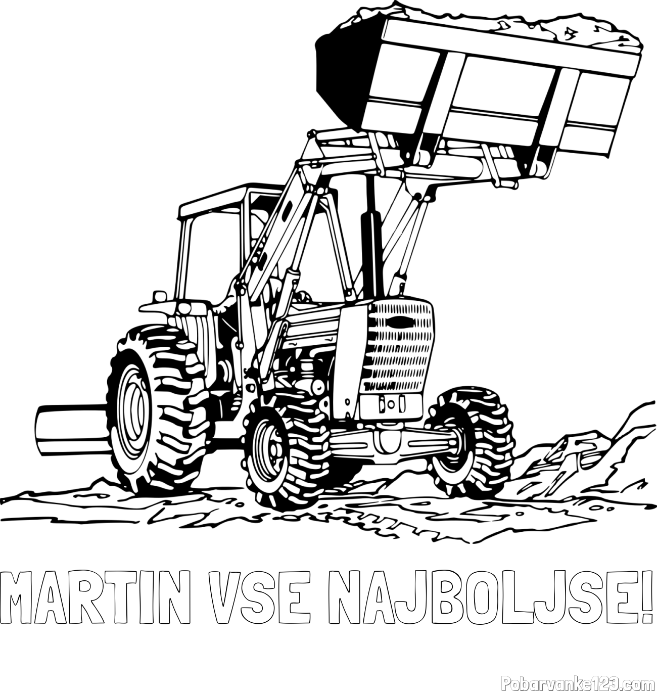 Pobarvanka imena MARTIN VSE NAJBOLJŠE! in pobarvanka velikega traktorja med prenosom zemljine