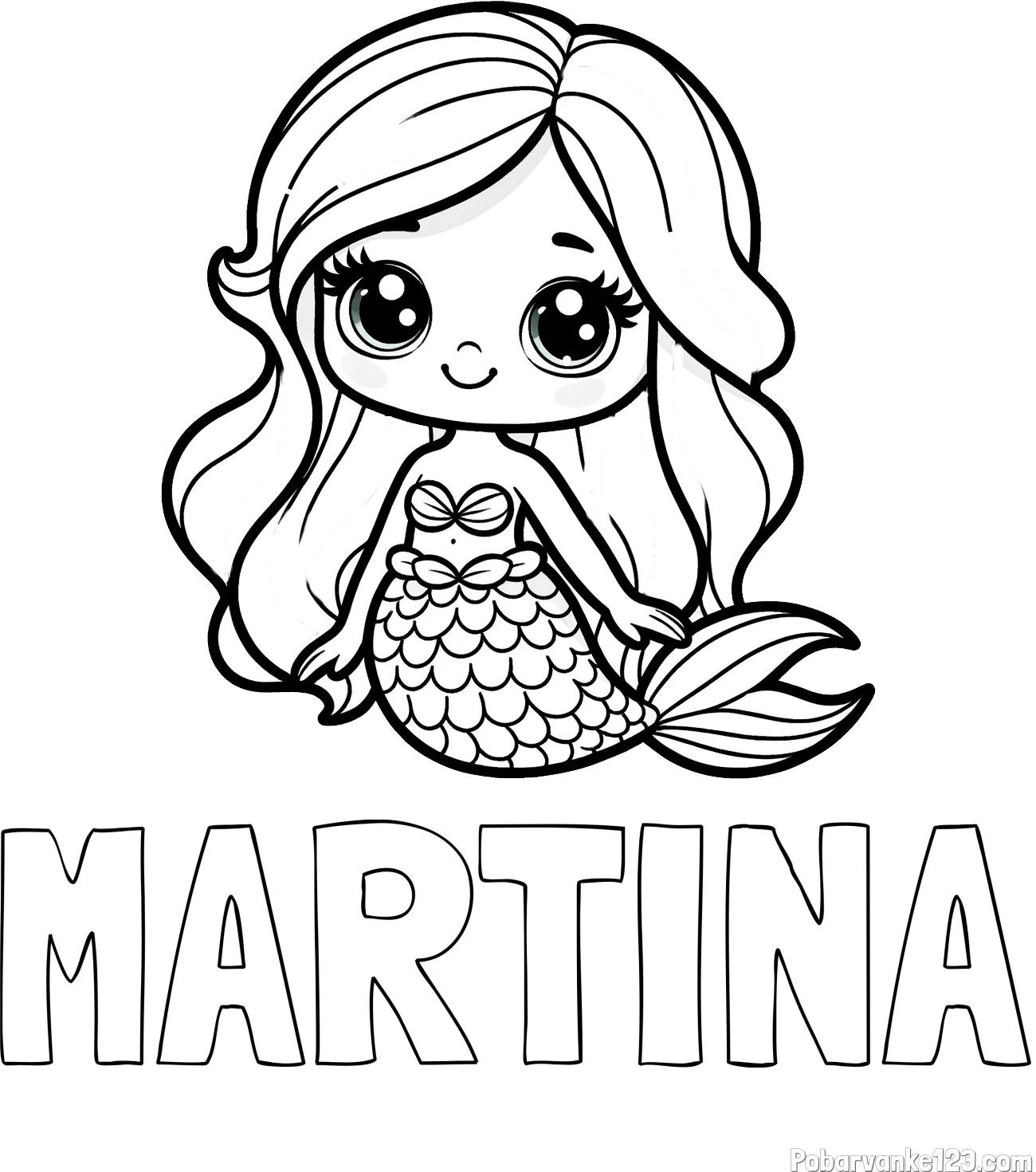 Pobarvanka imena MARTINA in pobarvanka prikupne morske deklice