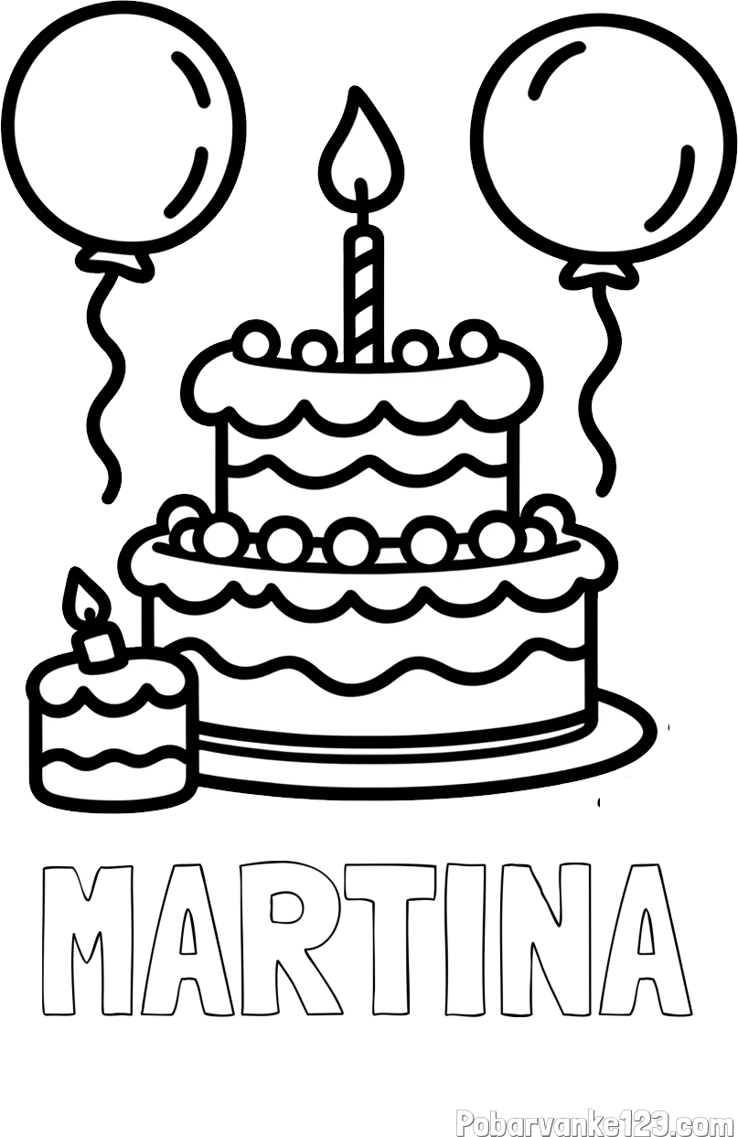 Pobarvanka imena MARTINA in pobarvanka velike rojstnodnevne torte
