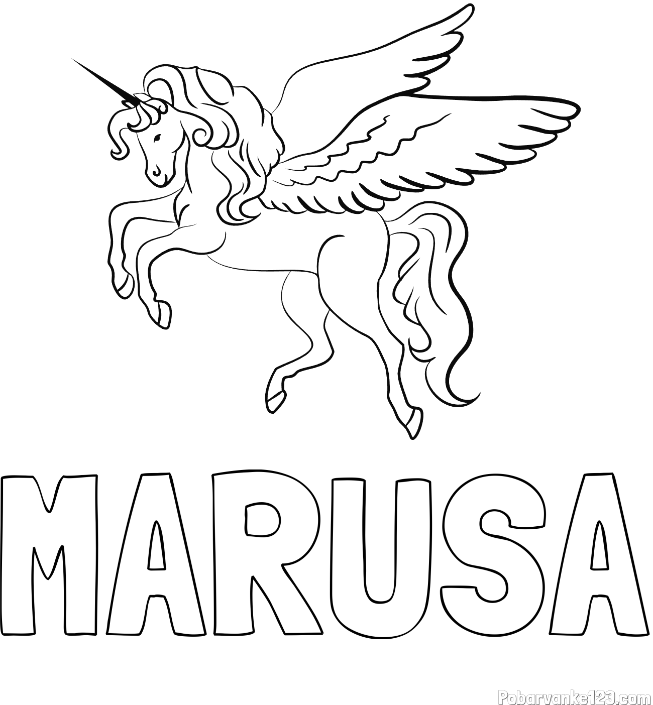 Pobarvanka imena MARUŠA in lepa pobarvanka samoroga