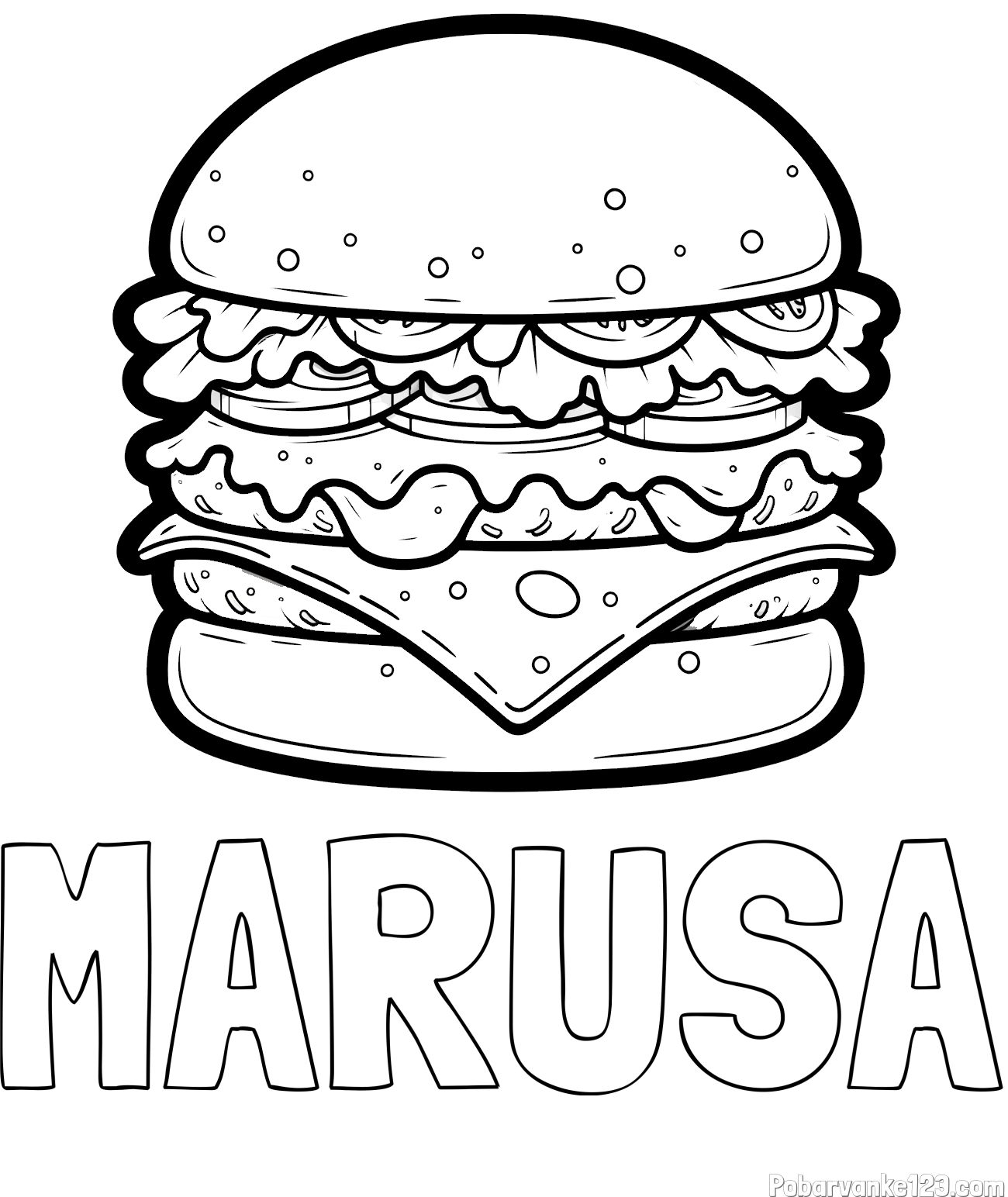 Pobarvanka imena MARUŠA in pobarvanka hamburger