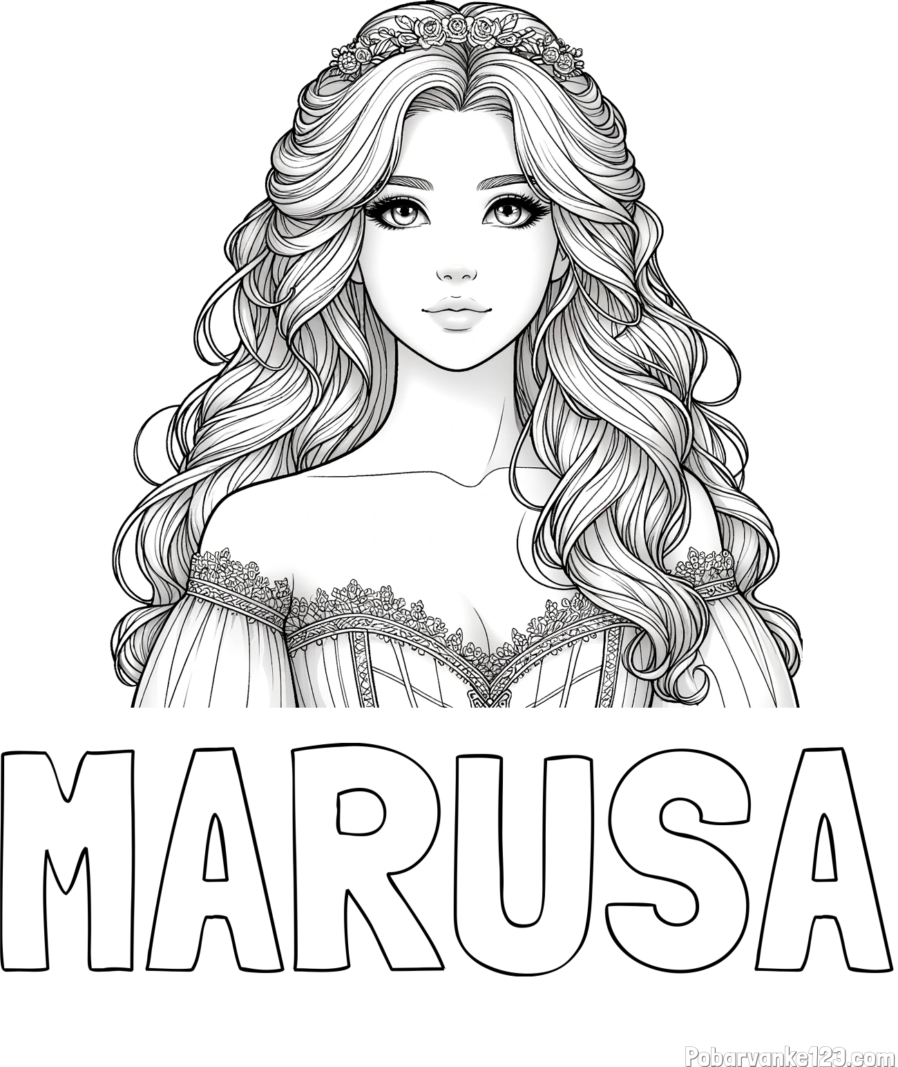 Pobarvanka imena MARUŠA in pobarvanka lepe princese
