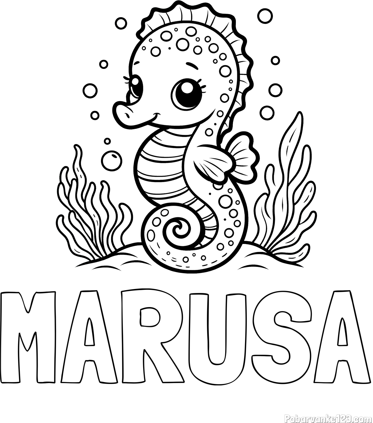 Pobarvanka imena MARUŠA in pobarvanka morskega konjička