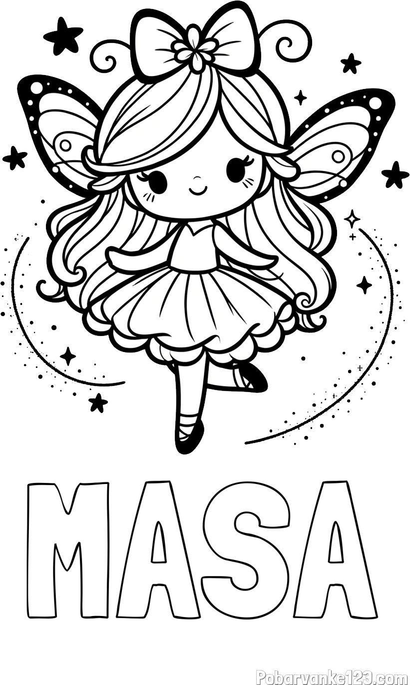 Pobarvanka imena MAŠA in ljubka čarobna vila