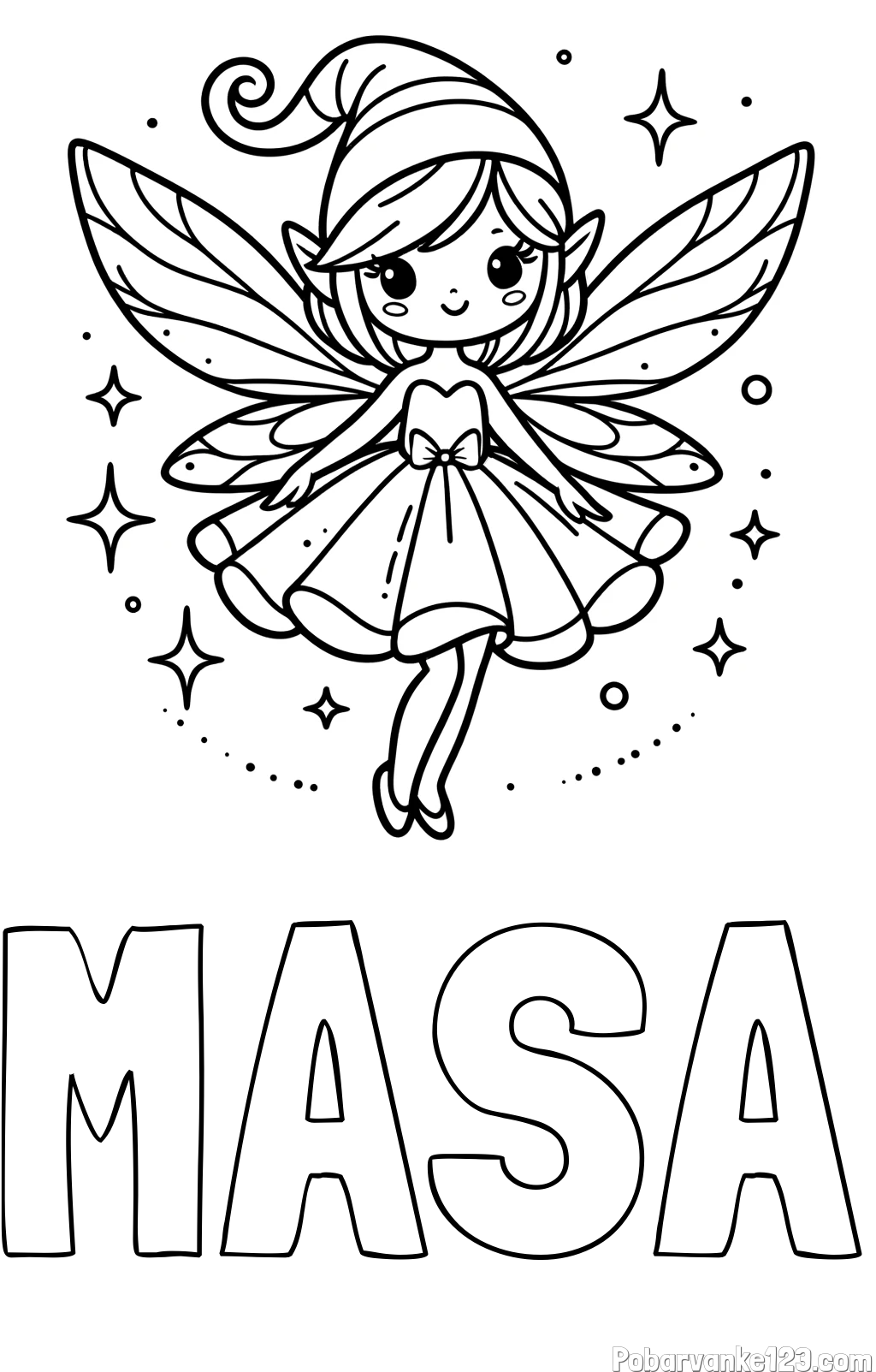 Pobarvanka imena MAŠA in otroška pobarvanka čudovite vile