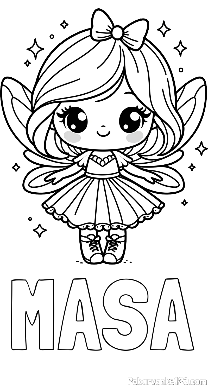 Pobarvanka imena MAŠA in pobarvanka čarobne vile z ljubkim obrazom