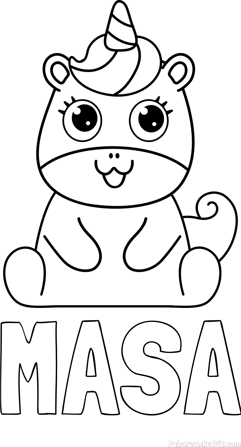 Pobarvanka imena MAŠA in pobarvanka čudovitega samoroga Unicorn