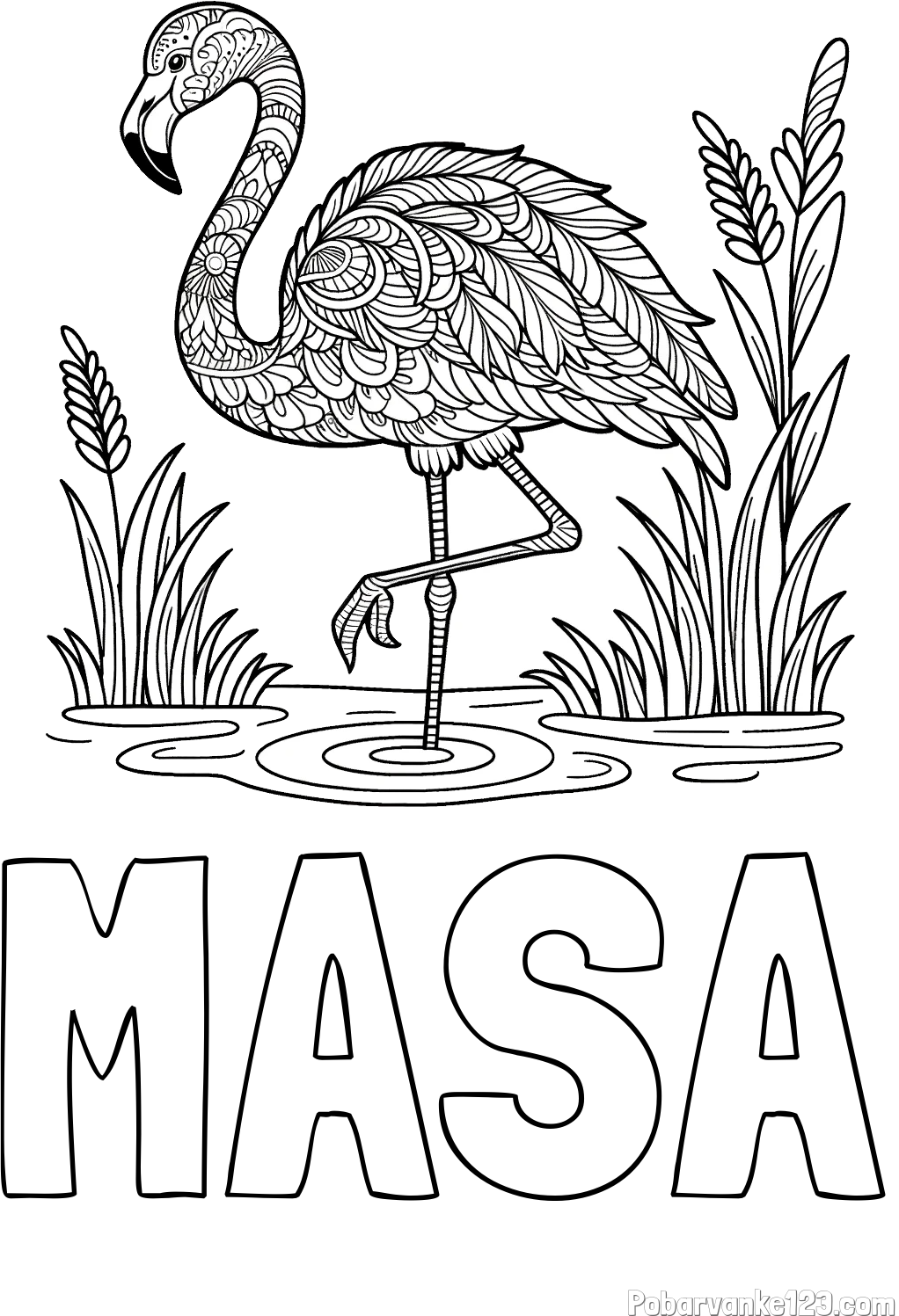 Pobarvanka imena MAŠA in pobarvanka flaminga z abstraktnimi vzorci