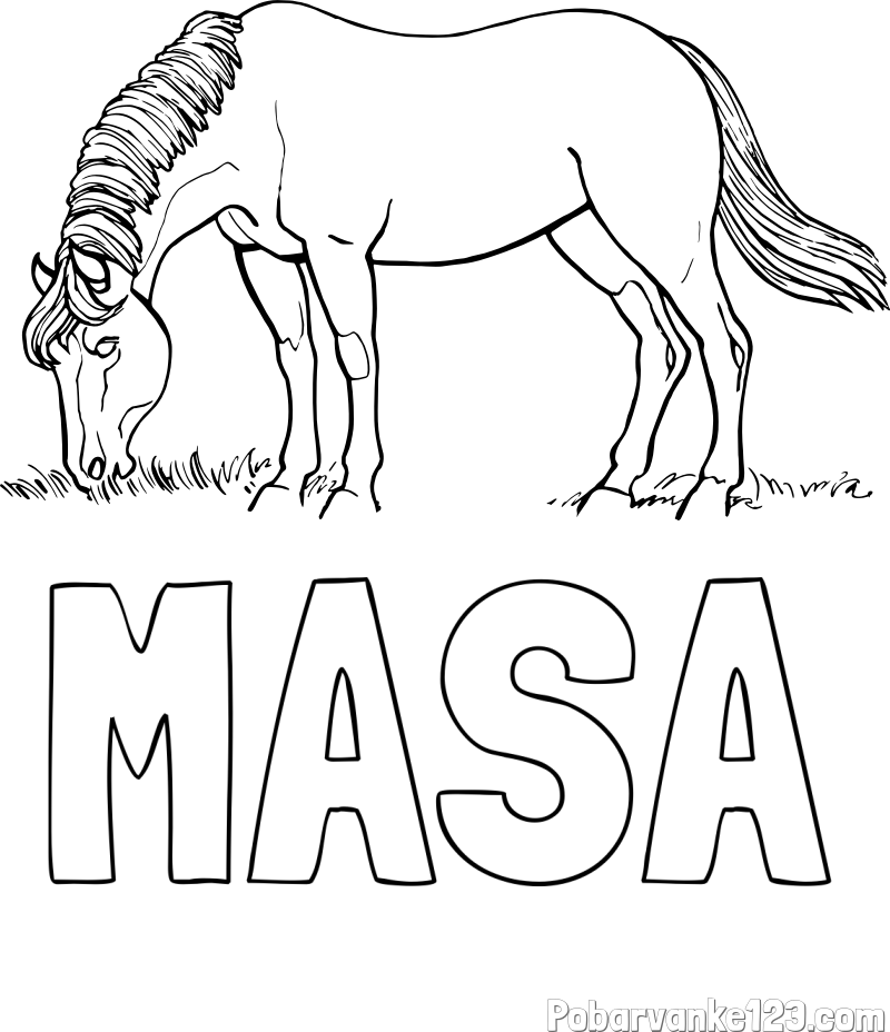 Pobarvanka imena MAŠA in pobarvanka konja med pašo