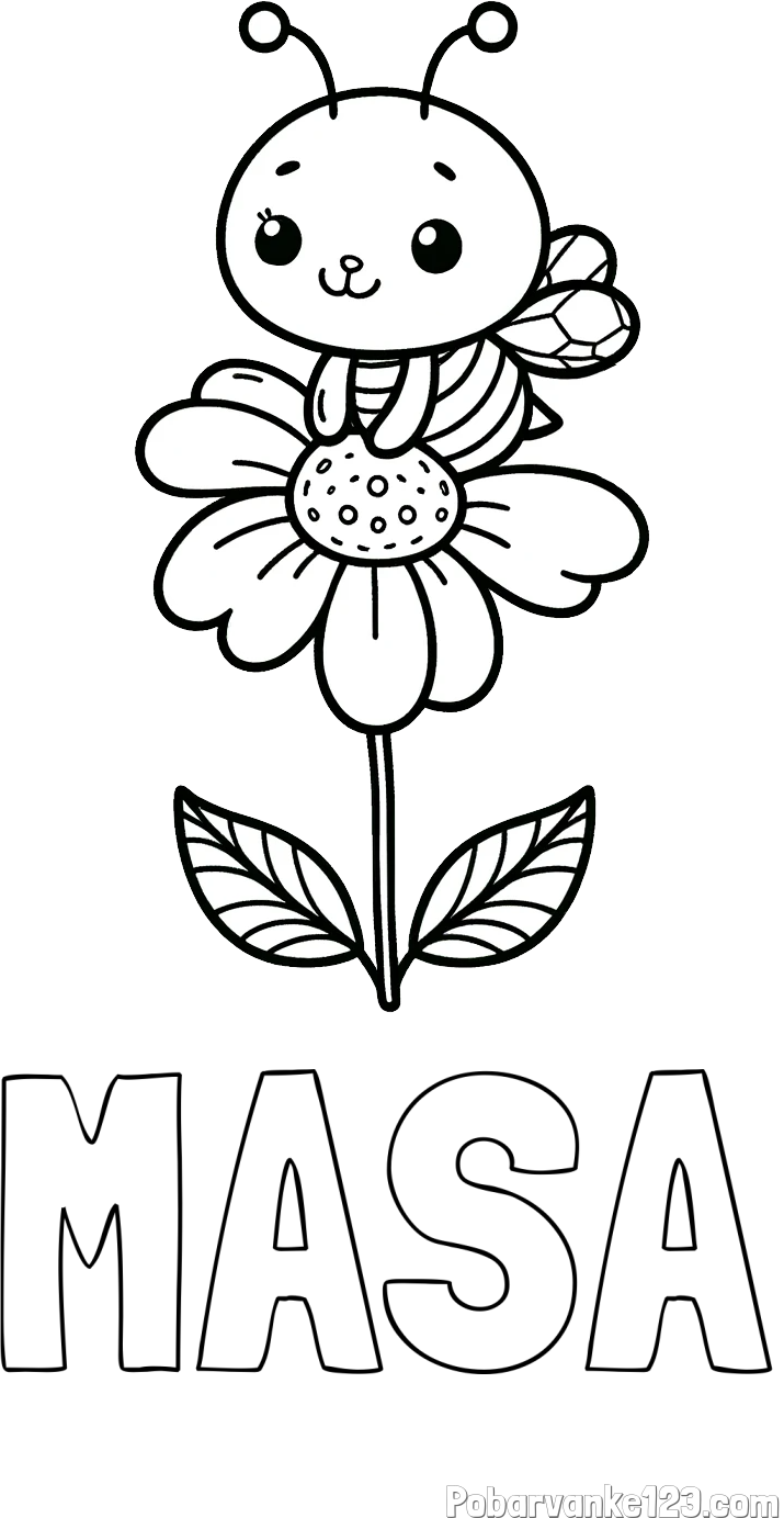 Pobarvanka imena MAŠA in pobarvanka ljubke čebelice na roži