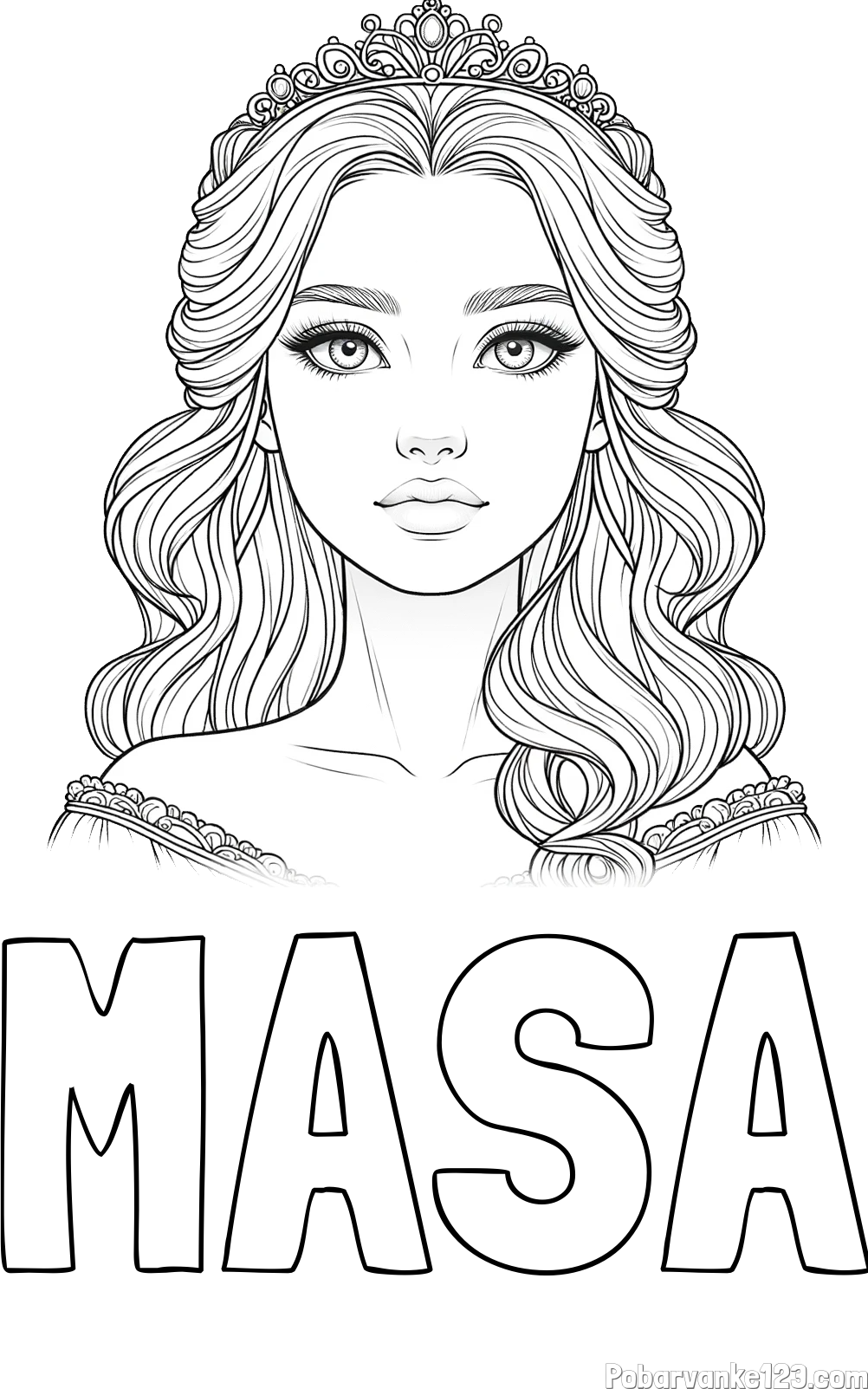 Pobarvanka imena MAŠA in pobarvanka ljubke princese s krono