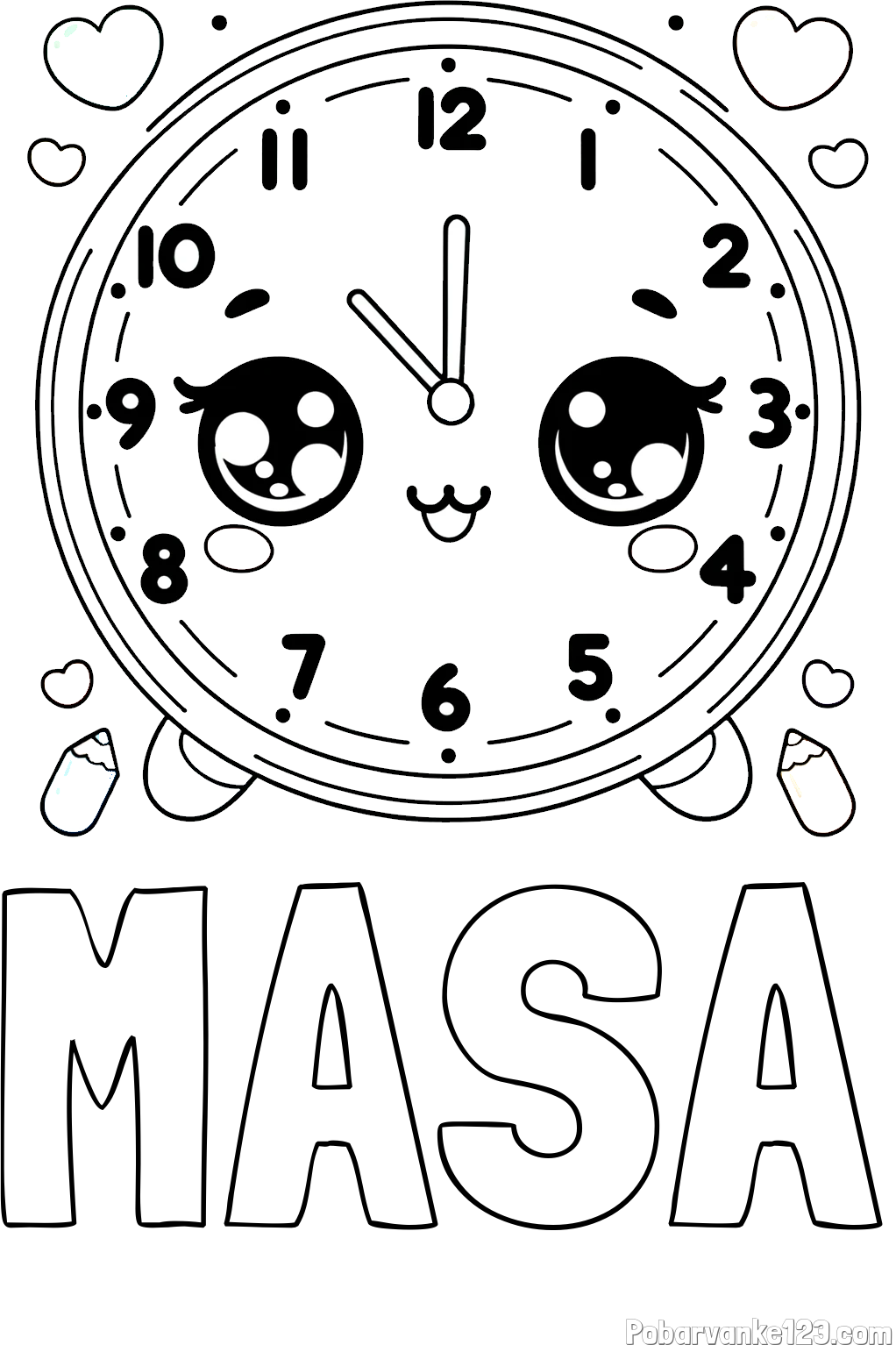 Pobarvanka imena MASA in pobarvanka ljubke ure