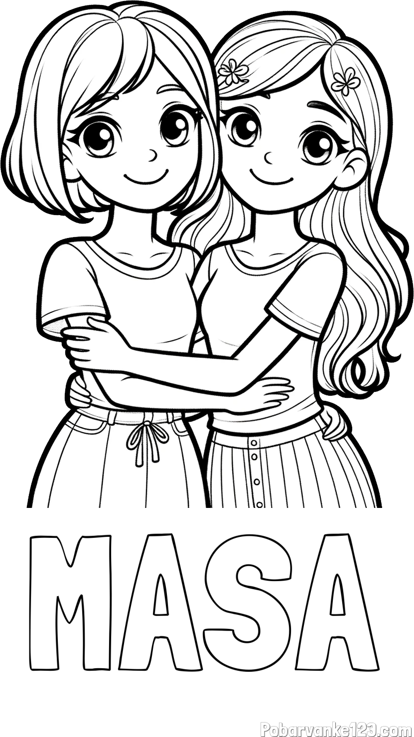 Pobarvanka imena MAŠA in pobarvanka ljubkih prijateljic