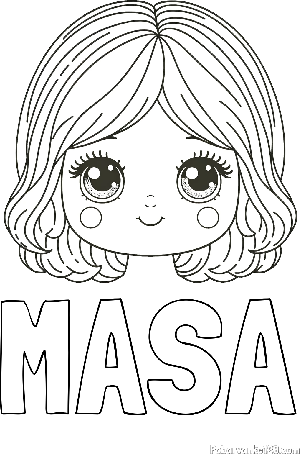 Pobarvanka imena MAŠA in pobarvanka obraza prikupne punčke