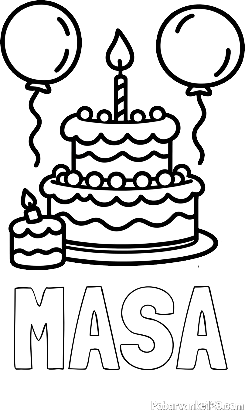 Pobarvanka imena MASA in pobarvanka velike rojstnodnevne torte