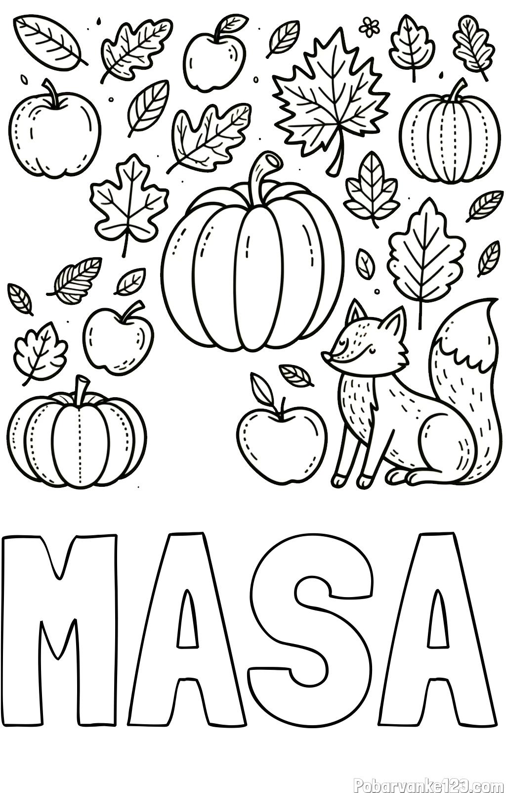 Pobarvanka imena MAŠA in pobarvanka z motivom jeseni