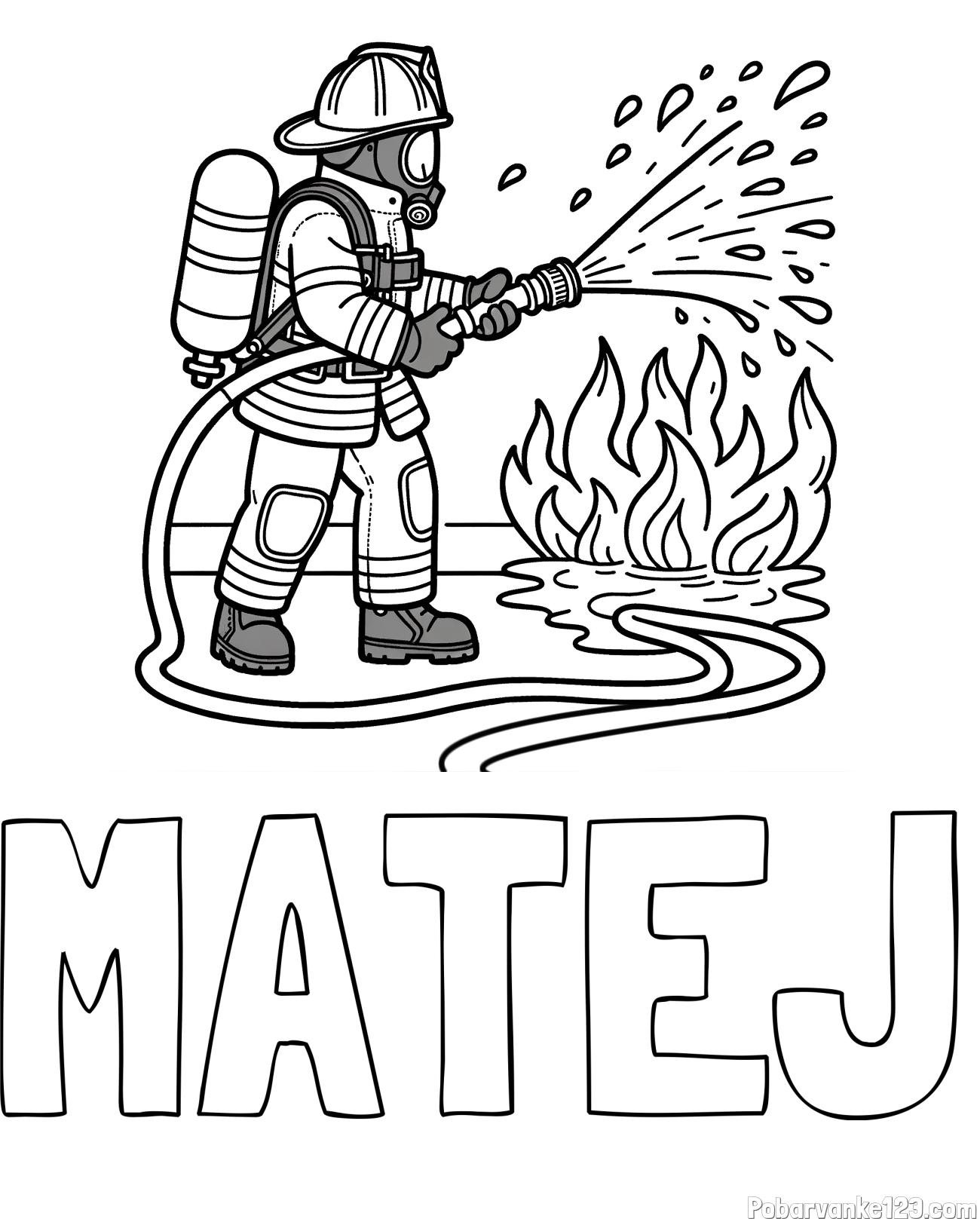 Pobarvanka imena MATEJ in pobarvanka gasilca in velikega požara