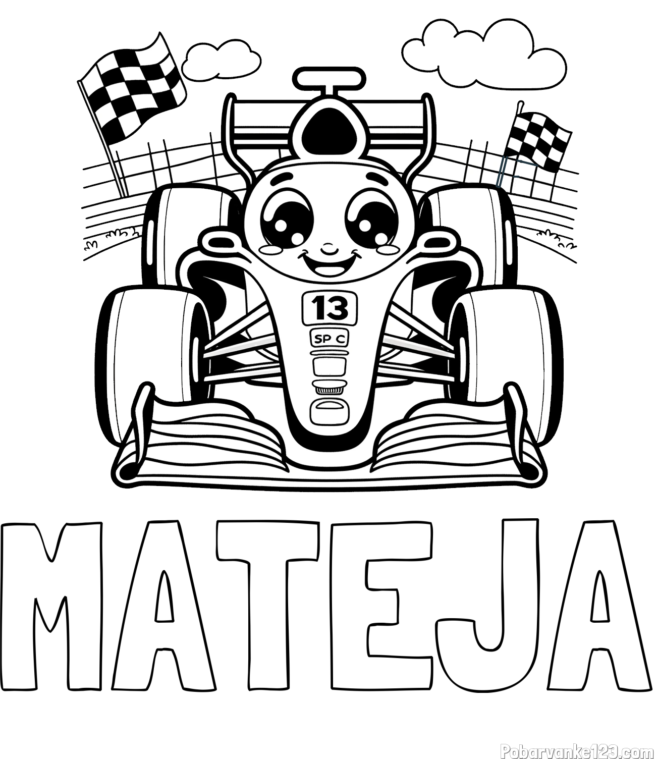 Pobarvanka imena MATEJA in otroška pobarvanka FORMULA 1