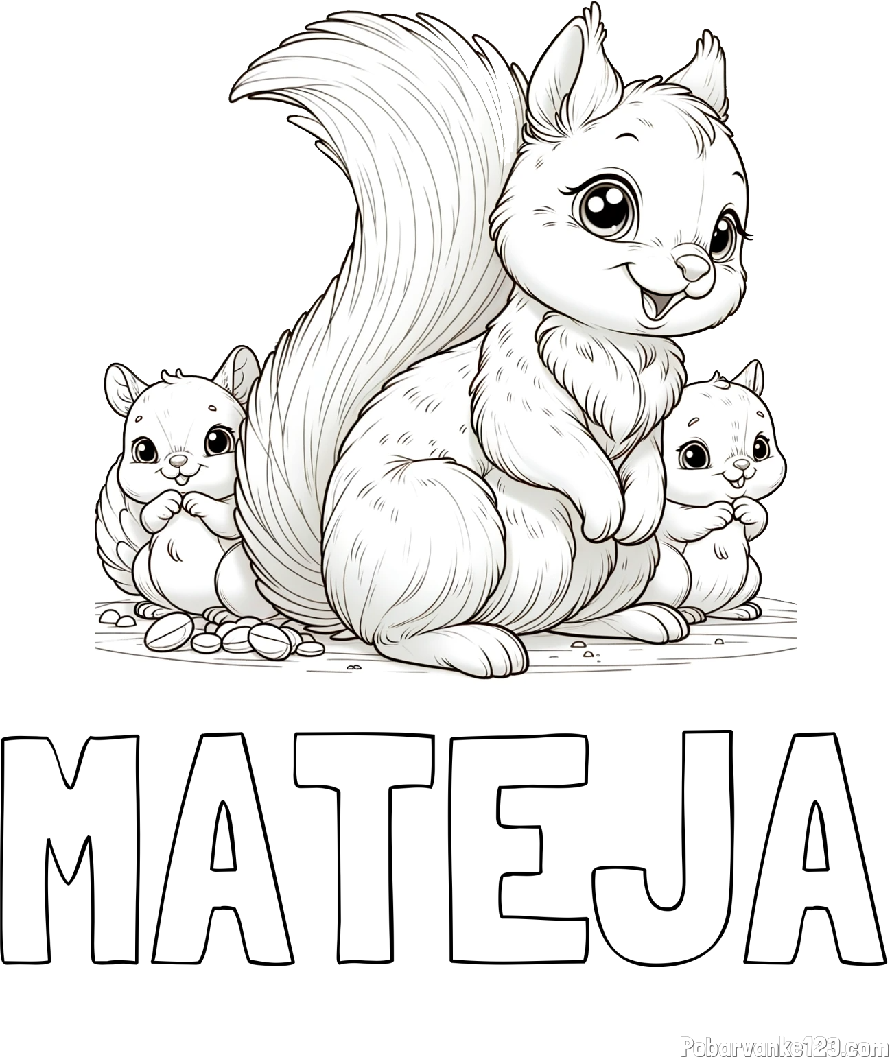 Pobarvanka imena MATEJA in pobarvanka veveričje družine