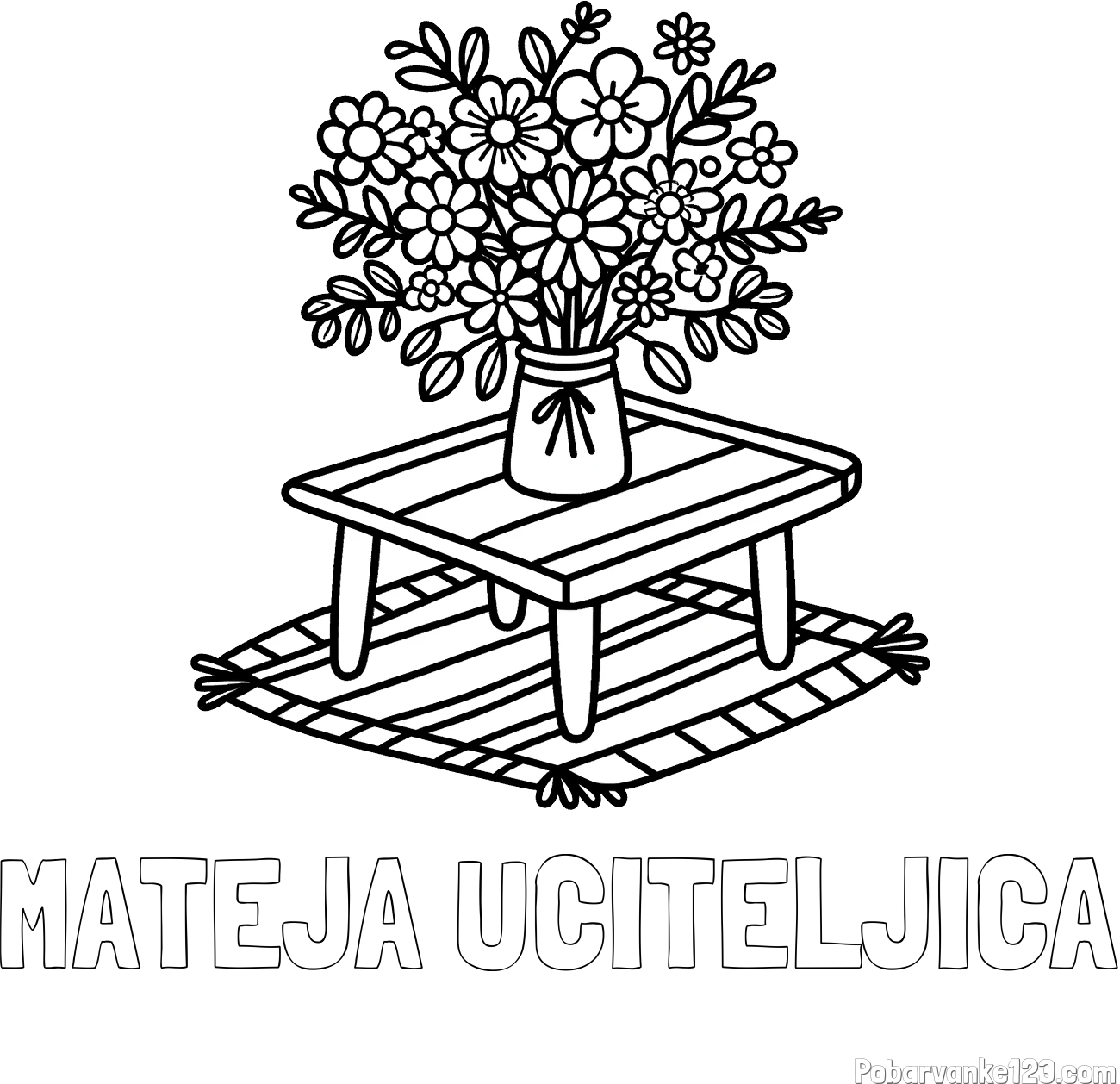 Pobarvanka imena MATEJA UČITELJICA in pobarvanka šopka rož na mizi