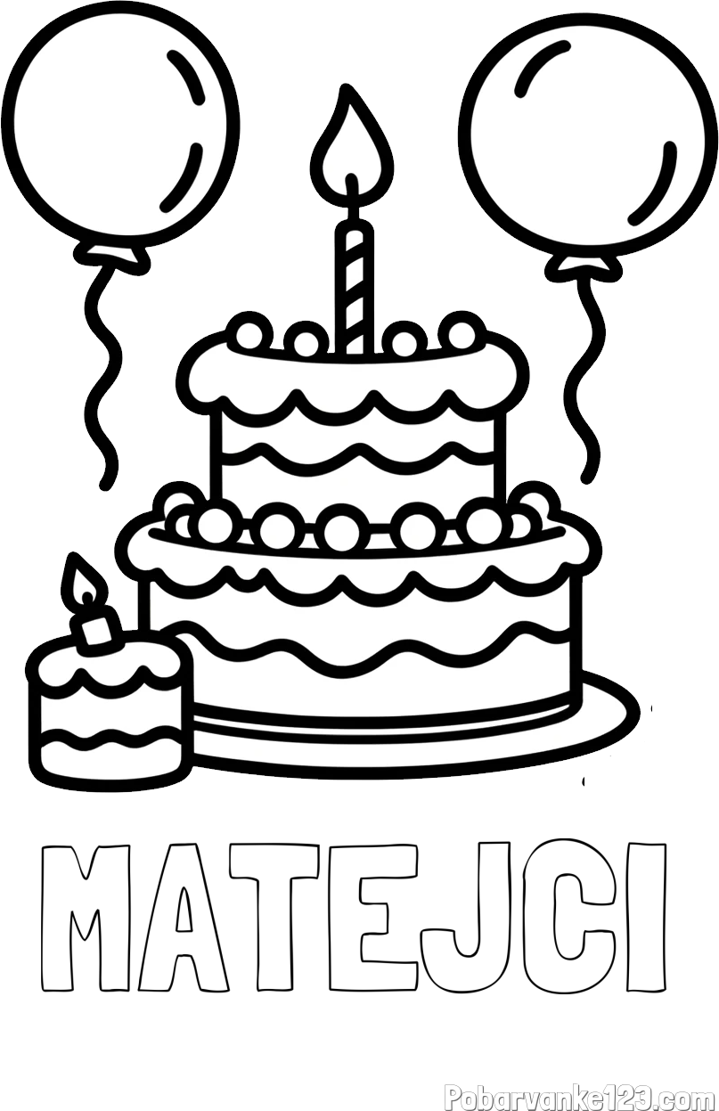Pobarvanka imena MATEJČI in pobarvanka velike rojstnodnevne torte