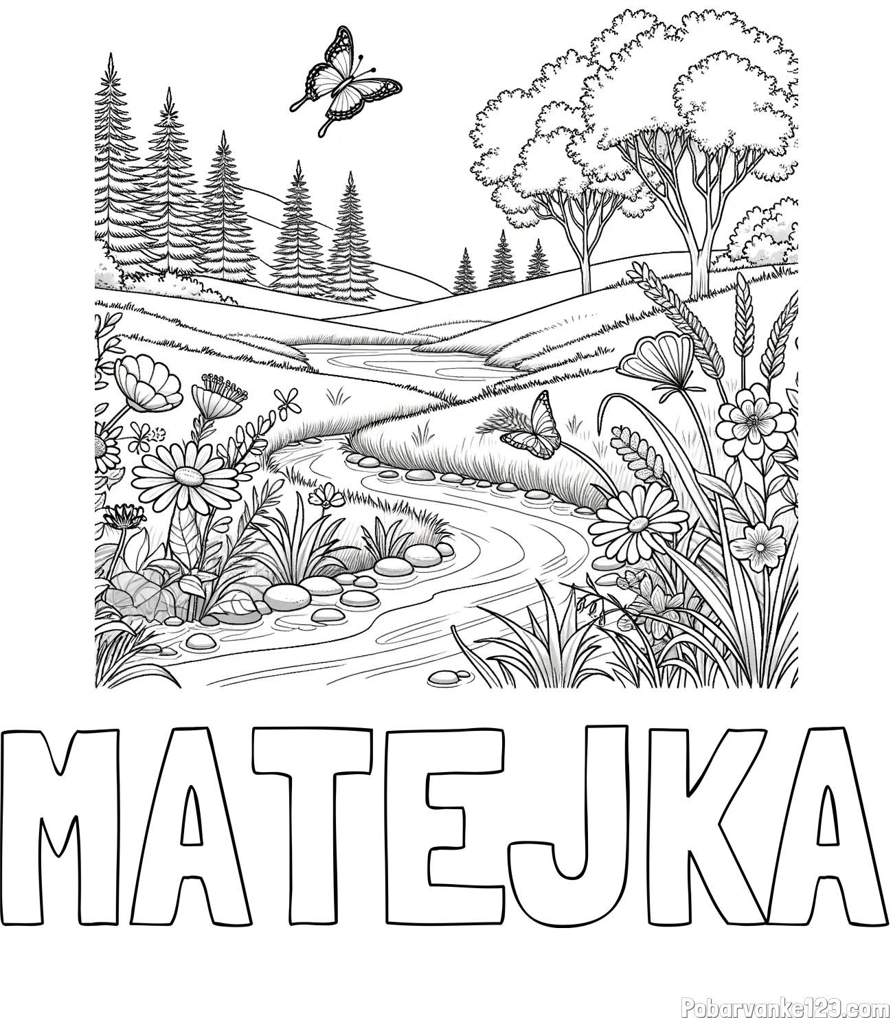 Pobarvanka imena MATEJKA in pobarvanka cvetoče narave