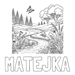 Online izdelana pobarvanka - Pobarvanka imena MATEJKA in pobarvanka cvetoče narave