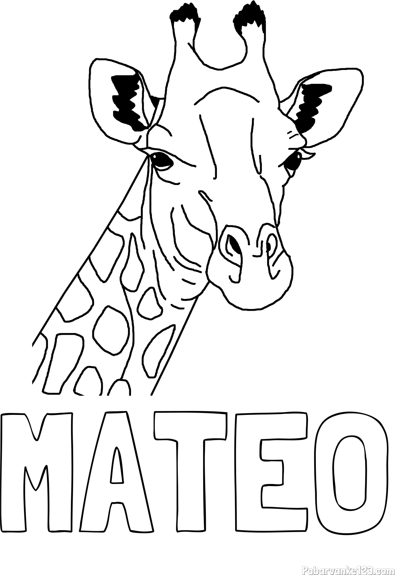 Pobarvanka imena MATEO in lepa pobarvanka žirafje glave