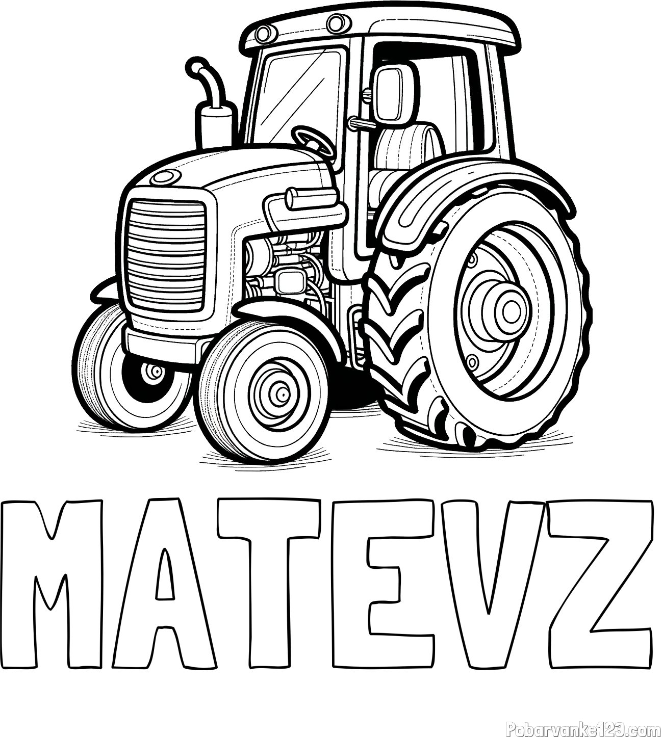 Pobarvanka imena MATEVŽ in pobarvanka starega, a lepega traktorja