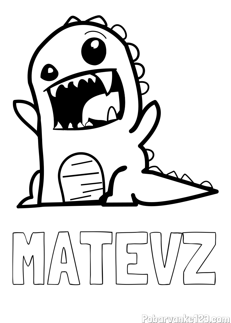 Pobarvanka imena MATEVŽ in pobarvanka strašnega dinozavra